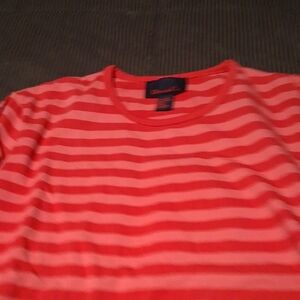 Denim & Co Coral and Light Pink Striped Long Sleeve Tee